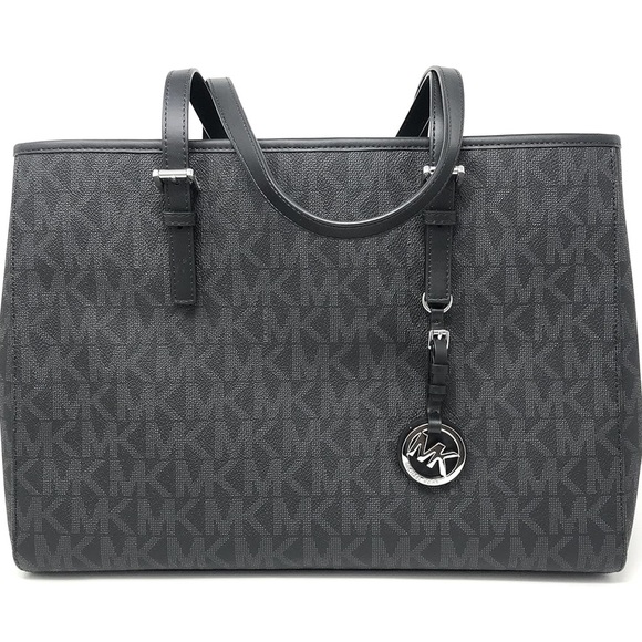 MICHAEL Michael Kors Handbags - Michael Kors Jet Set PVC/Genuine Leather East/West Travel TOTE (Black)